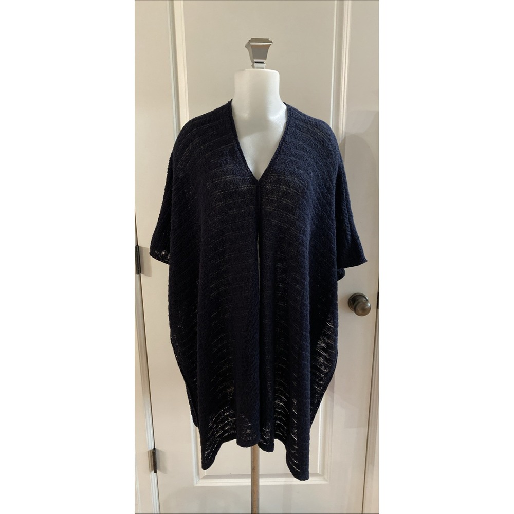 J.Jill Navy Blue Open Knit Cardigan Poncho One‎ Size Wrap Duster Lagenlook Boho